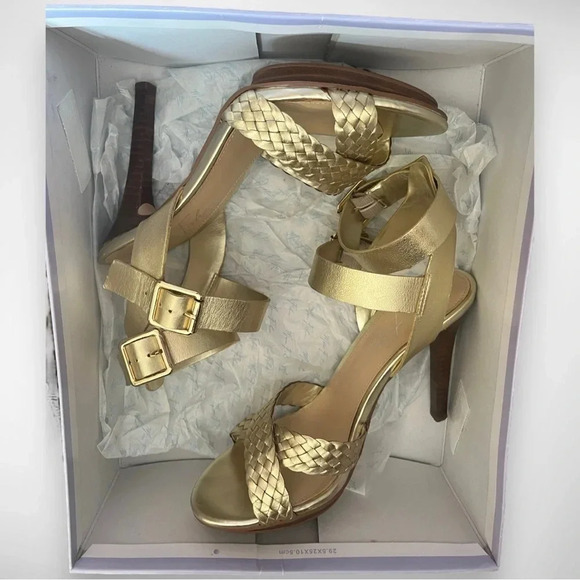 MARC FISHER Cari Gold Leather Open Toe High Heel Sandals Size 7 | EUC - Picture 5 of 10